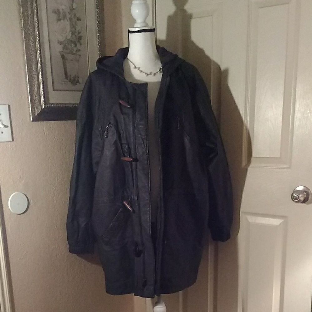 Greg Bell leather hooded coat
